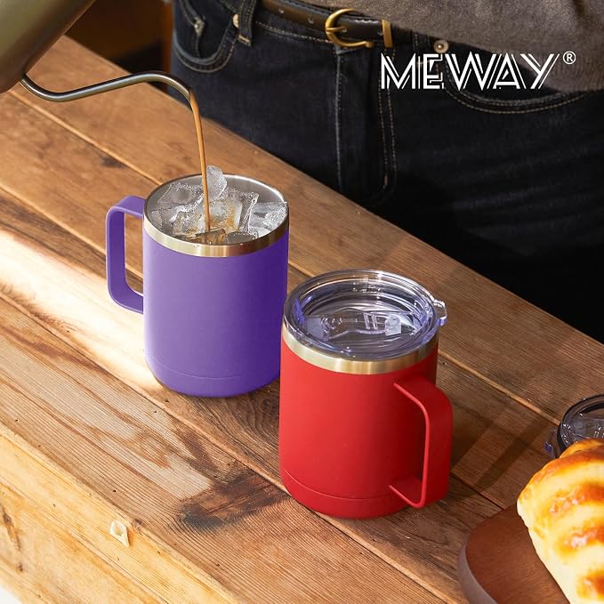 MEWAY 12oz Coffee Mug With Handle 2 Pack Bulk, Stainless Steel Insulated Travel