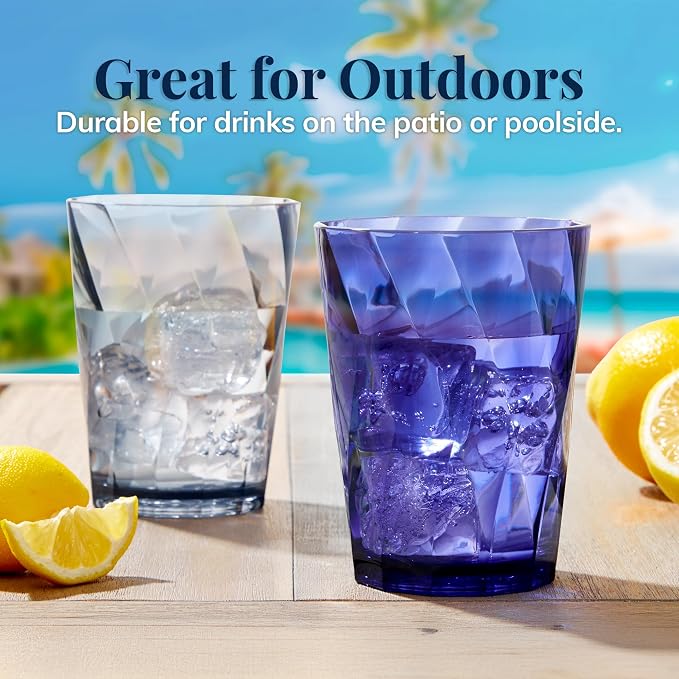 US Acrylic Optix Plastic Reusable Drinking Glasses 14oz Rocks Cups in Coastal