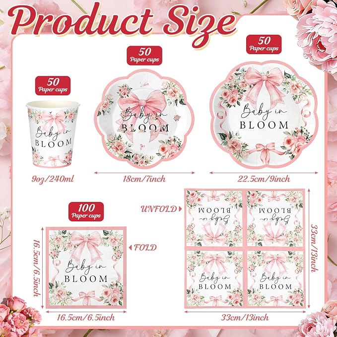 250 Pcs Baby in Bloom Baby Shower Plates Napkins