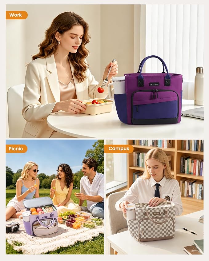 LOVEVOOK Lunch Box for Women, Adult Lunch Bag for Work, Cassis Purple |