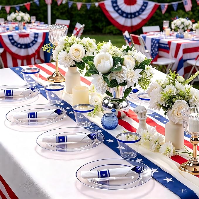 SUT 350 Pcs Blue and Clear Plastic Dinnerware Set