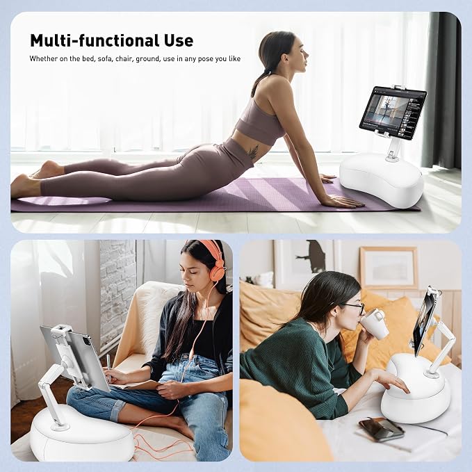 AboveTEK Tablet Pillow Stand for Bed, Hands-Free 360° Adjustable iPad Pillow