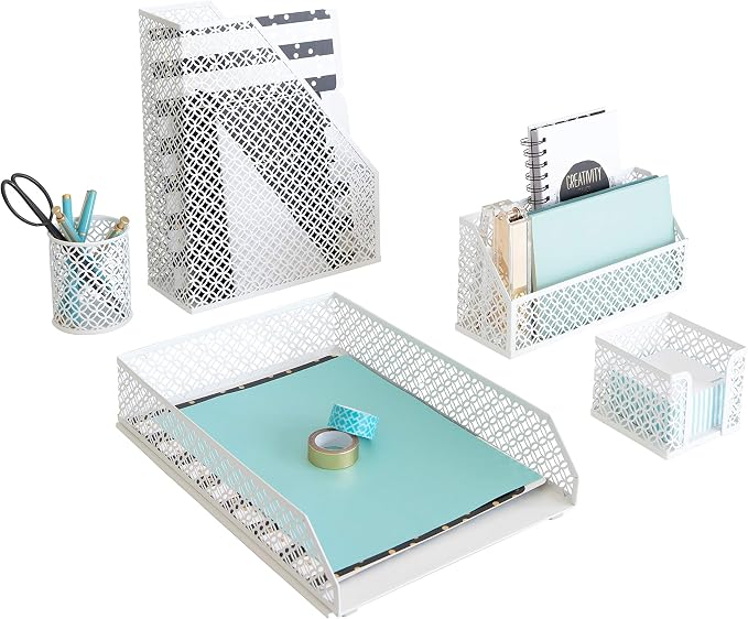 BLU MONACO | White Desk Organizer Set 6 Piece | Mail Sorter Organizer Countertop