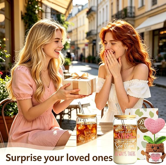 MUJUZE Friendship Gifts for Women, Glass Cup Gift Set for Best Friends | Gifts