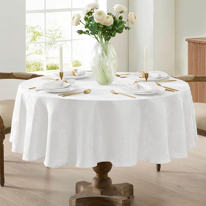 Newbridge Barcelona Luxury Damask Fabric Tablecloth, 90” Round, 100% Polyester