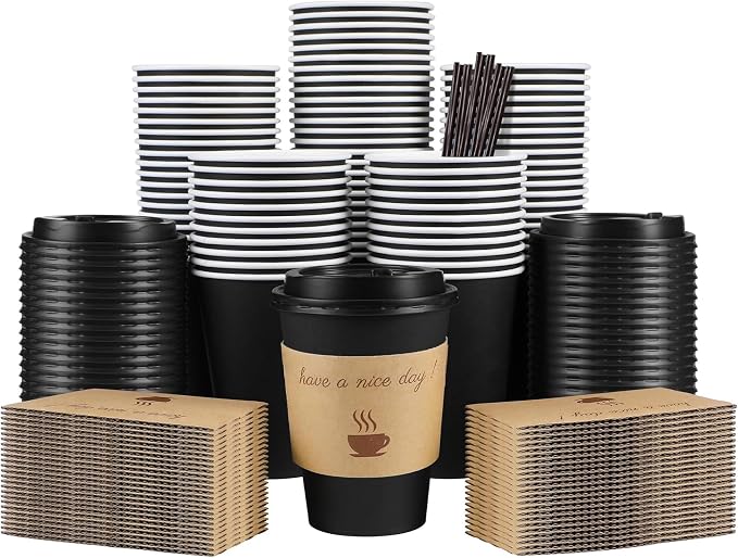 Clawsoff 100 Pack 12 oz Disposable Paper Coffee Cups