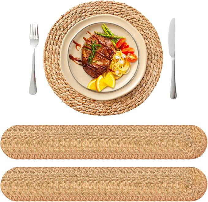 13.8'' Round Woven Placemats Set of 60, Boho Wicker Chargers, Terrekraft |