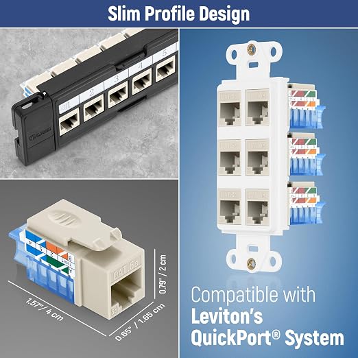 Everest 45° Angled RJ45 Cat5e Keystone Jacks 50-Pack in Light Almond