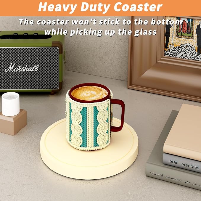 Azhou 6Pcs Drink Coaster with Holder, Lemon-Yellow Absorbent Coasters