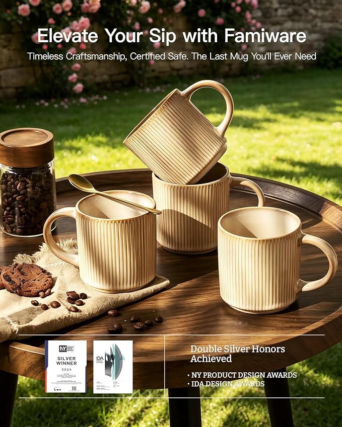 famiware Coffee Mug Set for 6, Star 12 oz Catering Mugs Cup Set