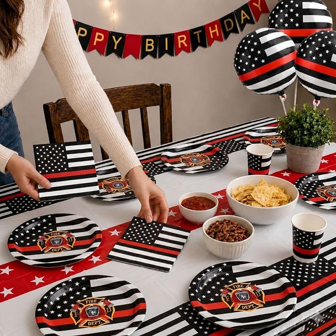 Firefighter Thin Red Line Party Set-16 Guests-Plates & Napkins-Havercamp |