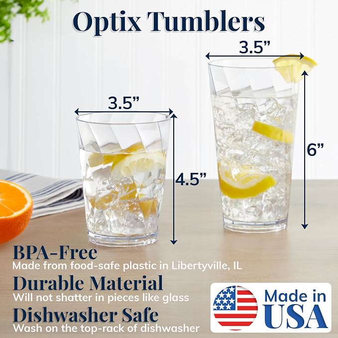 US Acrylic Optix Plastic Reusable Drinking Glasses 14oz Rocks & 20oz Water Cups