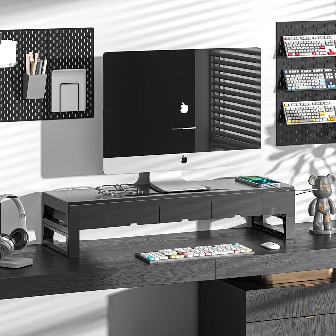 Computer monitor stand with three drawer ，22W charging, 2 USB 3.0, and 1 USB