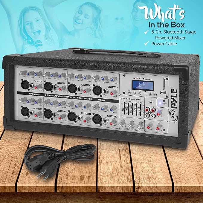 Pyle 800W Bluetooth Stage Powered Mixer