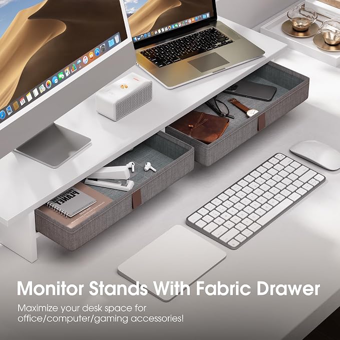 Fenge Monitor Stand with Drawer, 2 Tiers Dual Monitor Riser