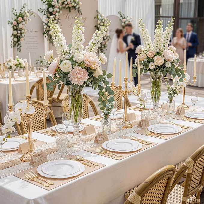 60pcs White and Gold Plastic Plates