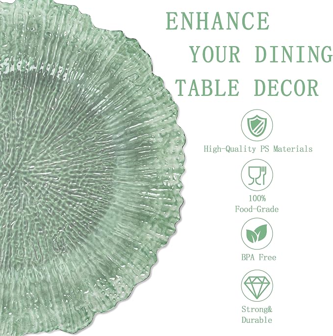 U-QE 60PCS Clear Green Plastic Plates