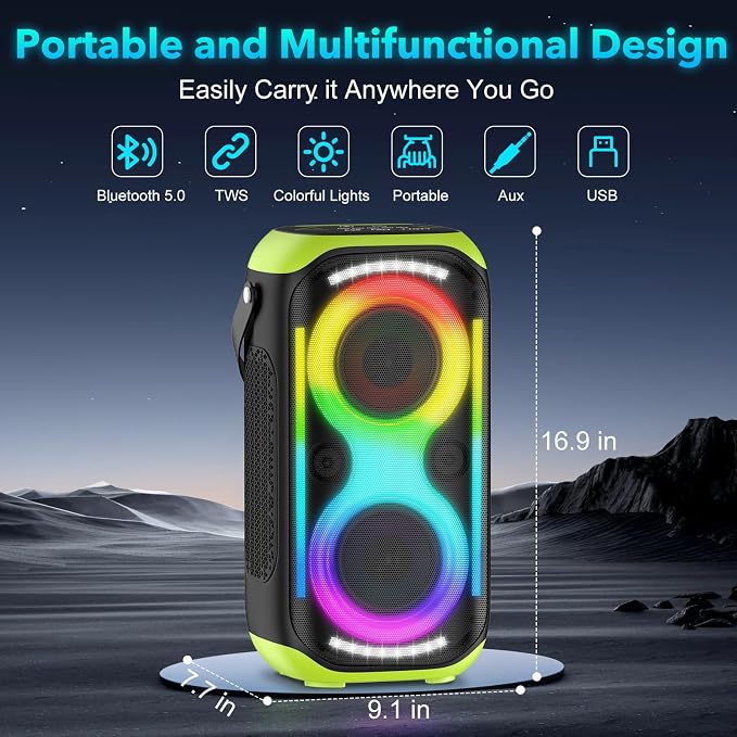 Bluetooth Speaker 160W Loud Wireless Boombox Portable Big Powerful Deep Bass