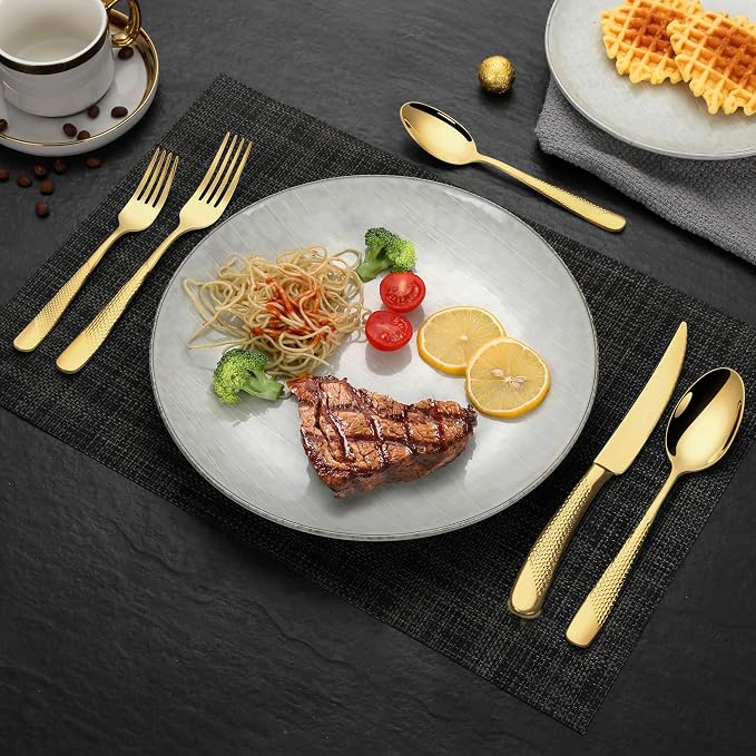 30-Piece Hammered Gold Silverware Set
