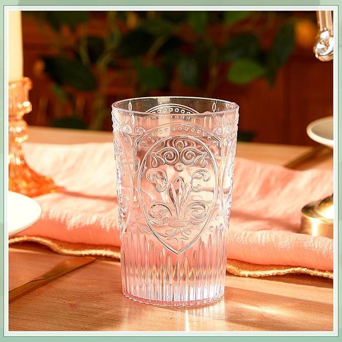 48 Pcs 16 oz Plastic Vintage Drinking Glasses Stemless Ribbed Highball Glasses