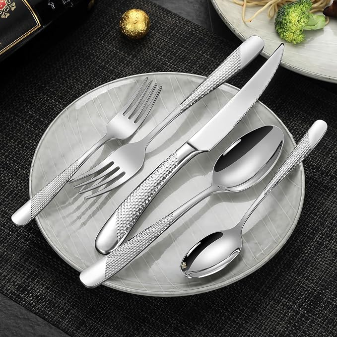 Hammered 30 Pieces Set Silverware Set