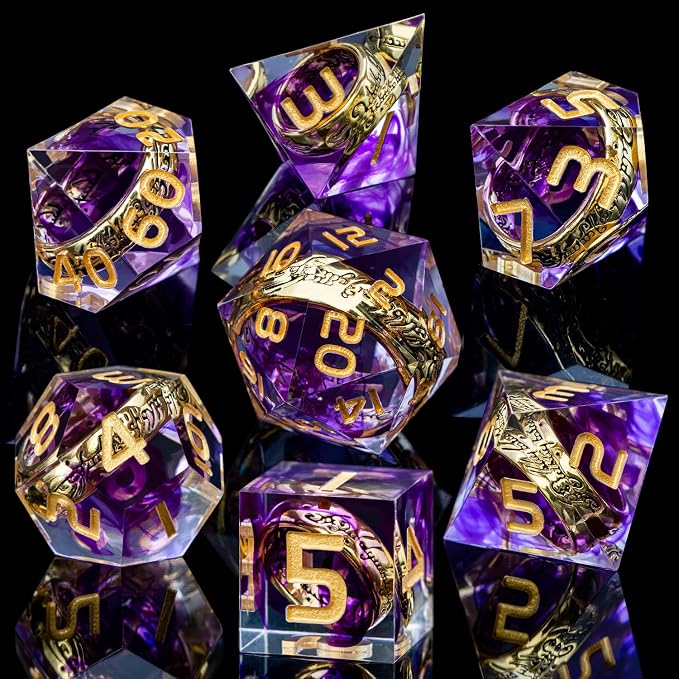 Magic Golden Ring DND Dice Set Sharp Edge Red Resin Dice
