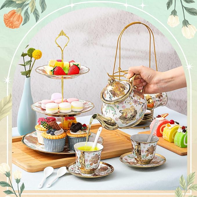 21 Pcs Porcelain Tea Set for Women Tea Party