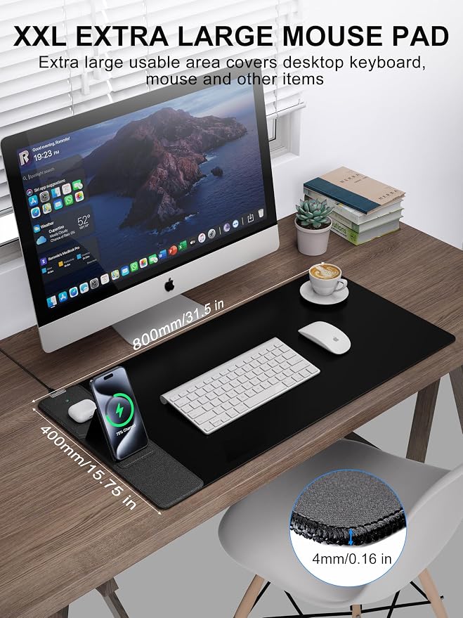 TopMade Mouse Pad with 15W Wireless Charging & Phone Holder, 31.5" x 15.75" XXL