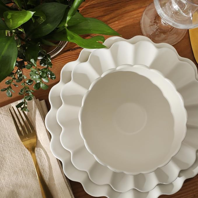 Gibson Elite Bistro Fleur Plates and Bowls Sets, 12-Piece Stoneware Dinnerware