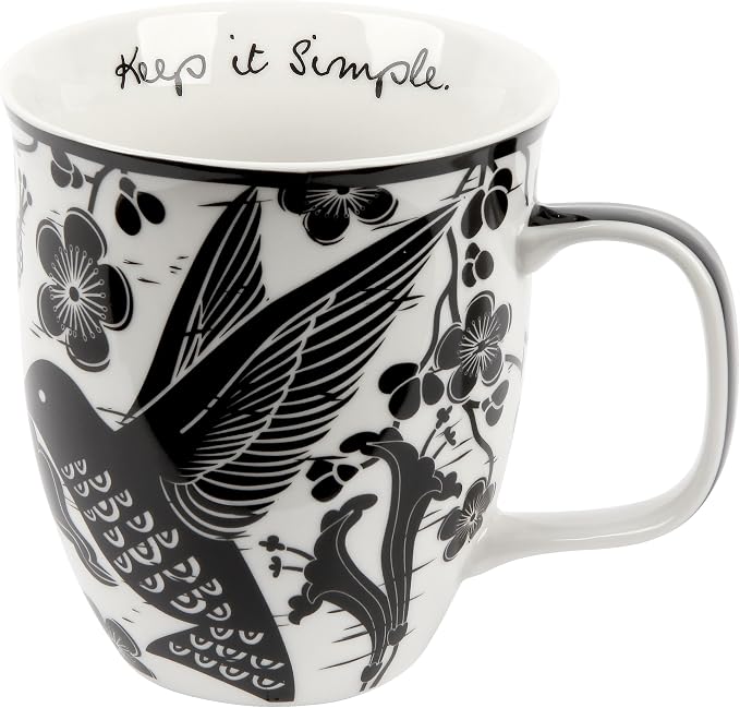 Karma Gifts 14 oz Black and White Boho Mug Hummingbird