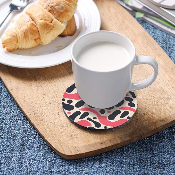 Black Polka Dots on Pink Background Set of 4 Round Coasters