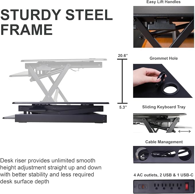 Rocelco 40" Large Height Adjustable Standing Desk