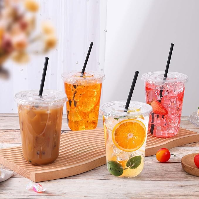 tchrules 100 Set 16oz Clear Round Bottom Plastic Cups