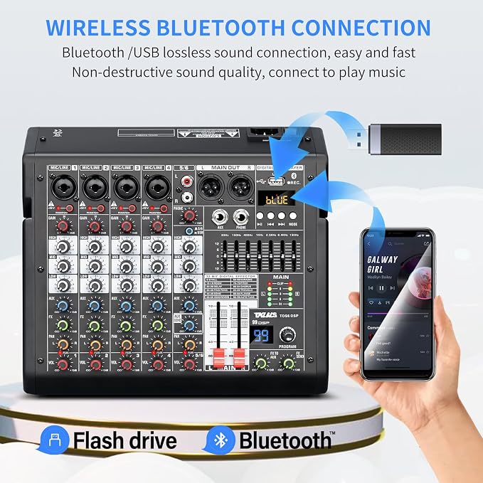 Audio Mixer, 6-Channel Professional DJ Mixer