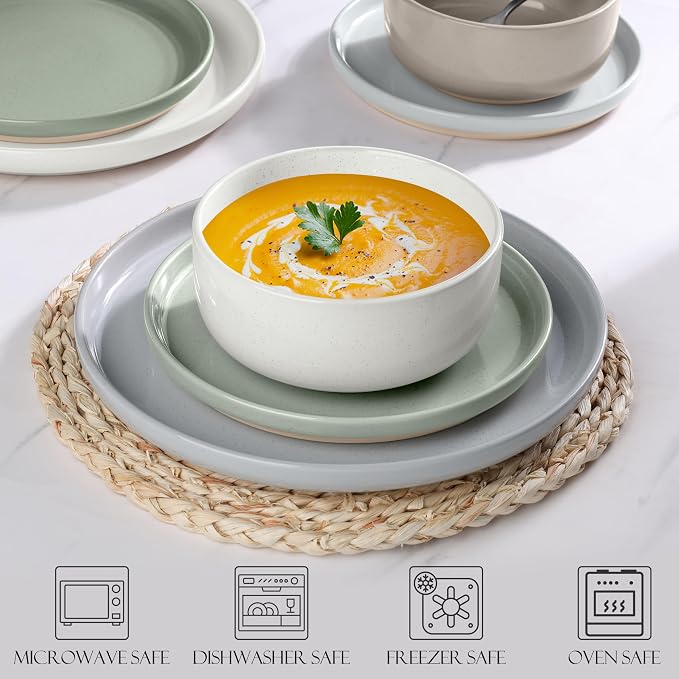 LIANYU 12 Piece Ceramic Dinnerware Set, Stoneware Dinner Dish Set