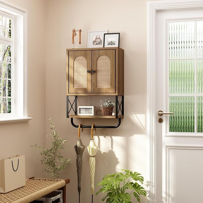 Rattan Bathroom Wall Cabinet