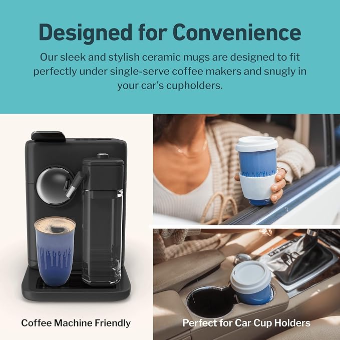 NOVA CERAMICS Ceramic Tumbler– Blue Ceramic Mug – Microwave & Dishwasher Safe