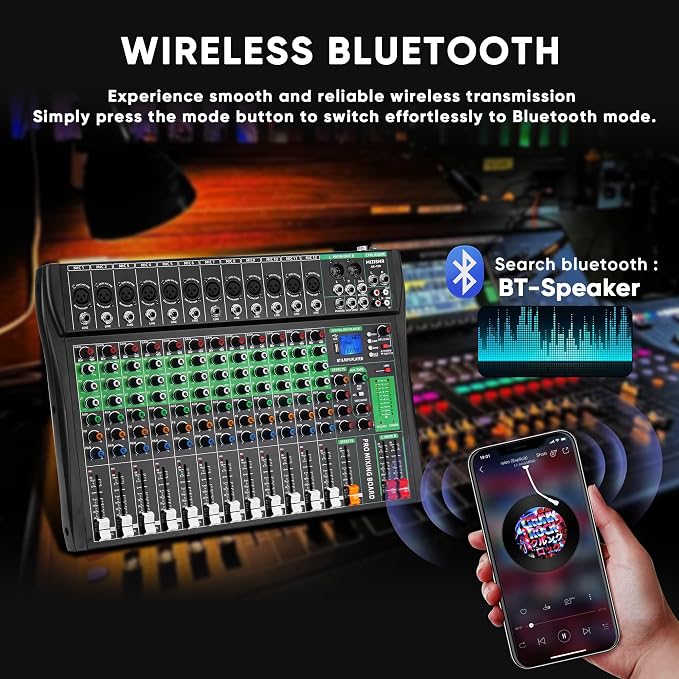 12 Channel Audio Mixer, Professional DJ Mixer Board Sound Music Mixing Console