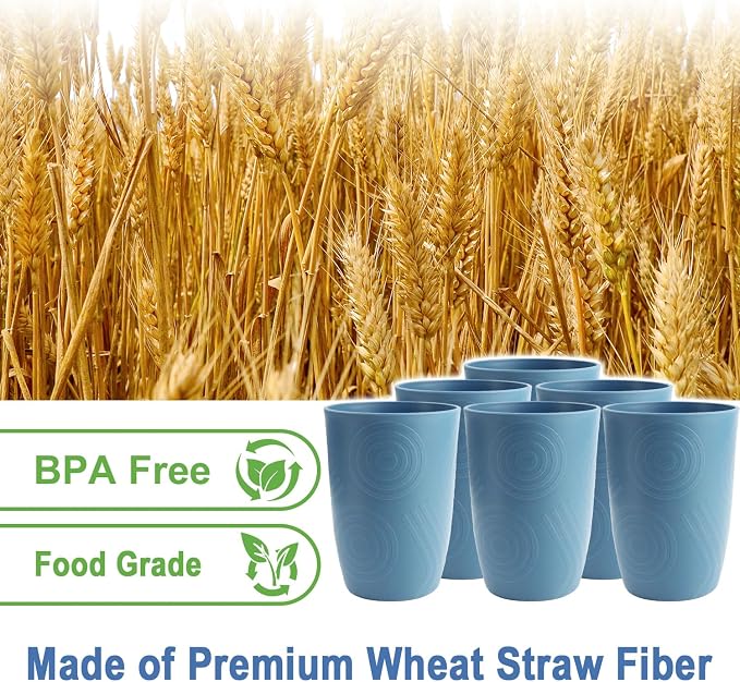 16oz Plastic Drinking Glasses, Wheat Straw Cups Set of 6