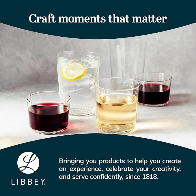 Libbey Café Tumbler Glass Set of 8, Dishwasher Safe Glass Cups Set, Versatile