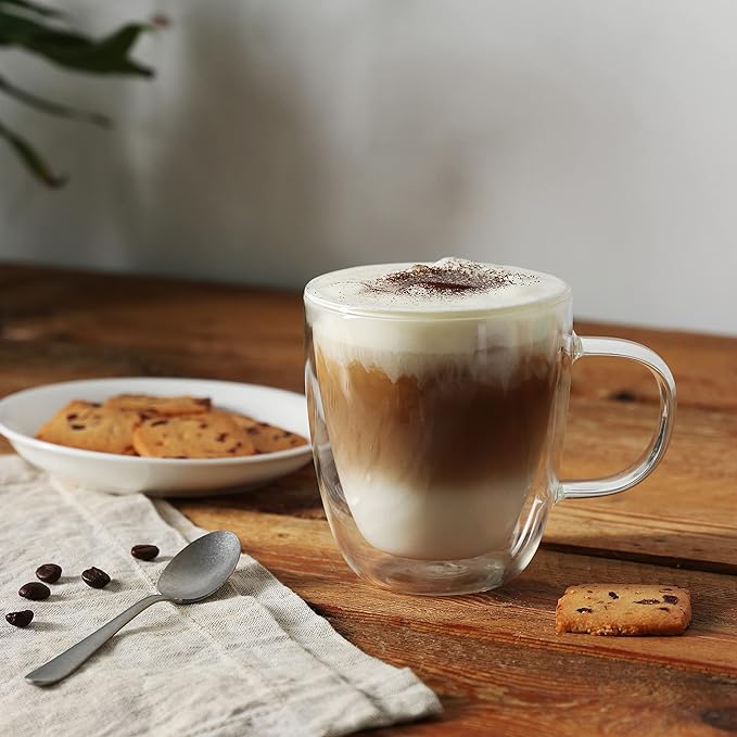 CNGLASS Glass Coffee Mugs 12oz, Double Walled Insulated Cappuccino Mug