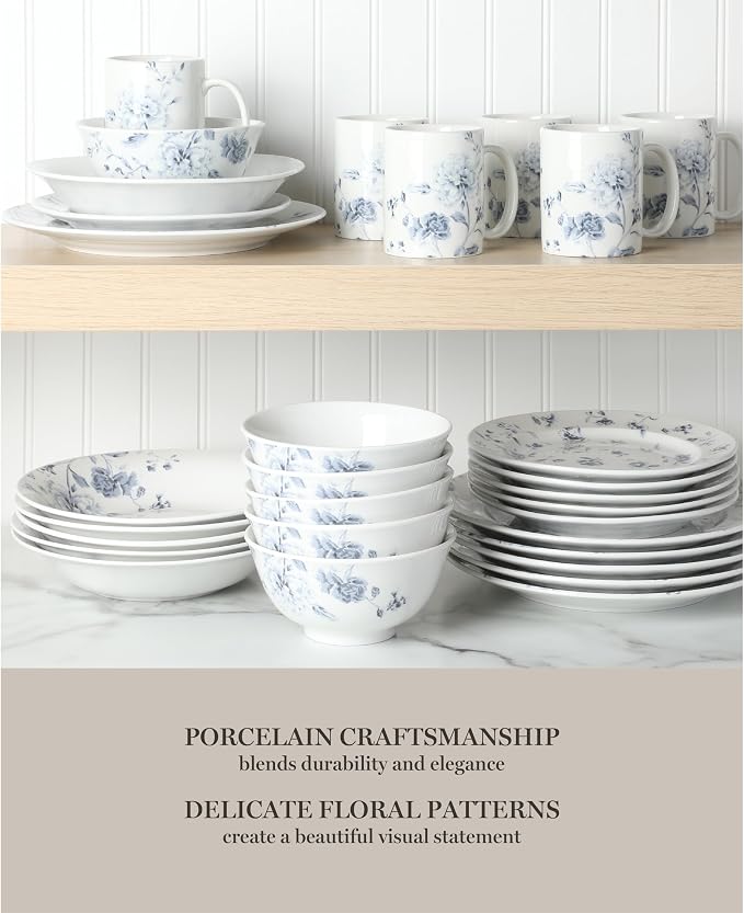Martha Stewart Empress Bouquet 30 Piece Decorated Porcelain Chip and Scratch