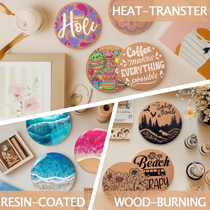 60 PCS Cork Coasters for Laser Engraving, Thick Absorbent Blank Coasters | 4