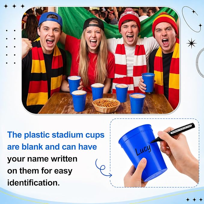 Yungyan 100 Pack 16 oz Stadium Cups Reusable Plastic Cups Blank Drink Stadium