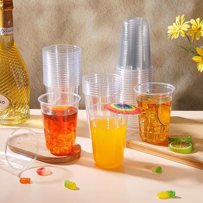 KesaPlan 50 Pcs 16oz Plastic Clear Cups, Disposable Wine Cocktail Glasses |