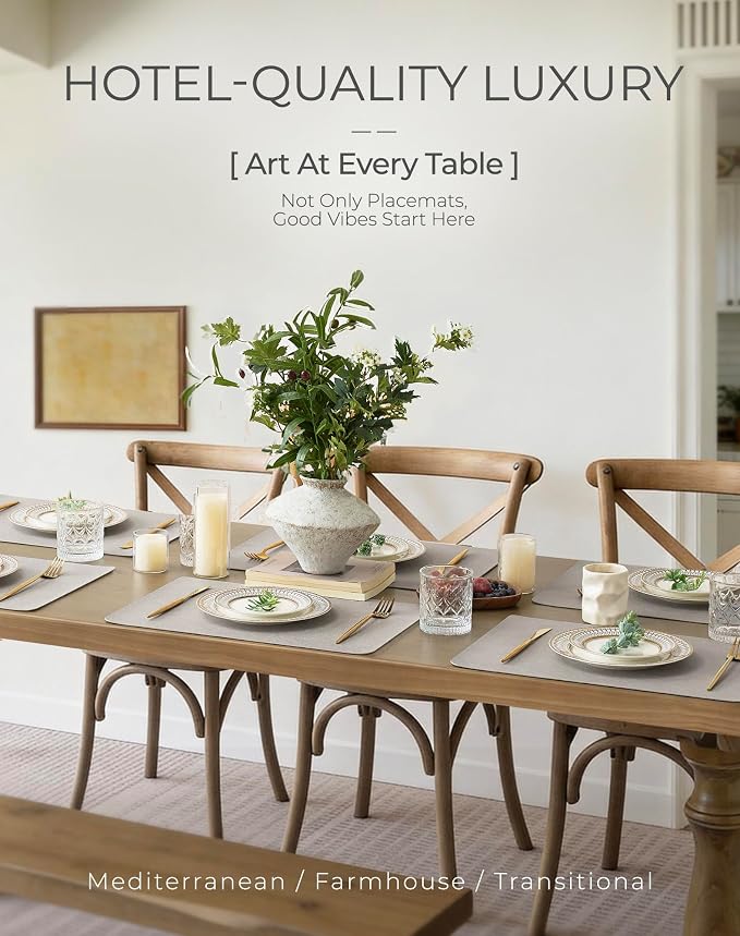Leetaltree Reversible Faux Leather Placemats 12x17 Inch, Heat Resistant