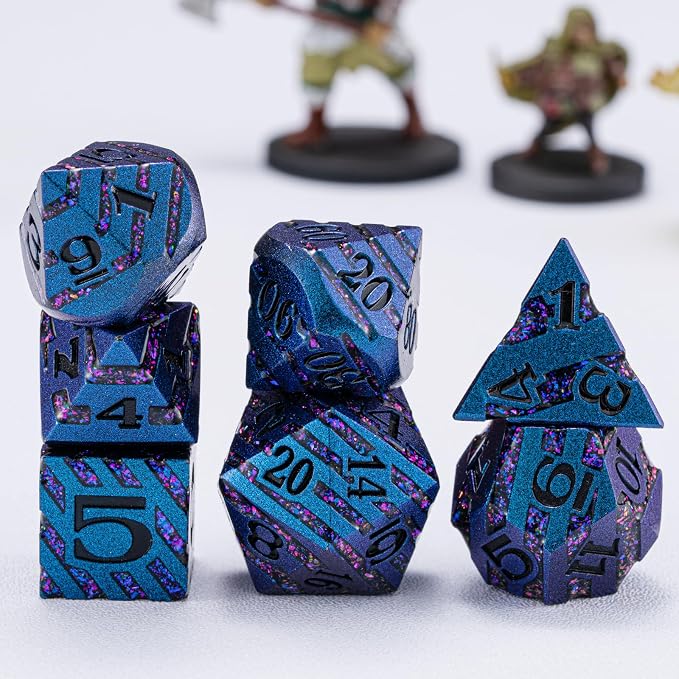Metallic Glitter Stripes D&D Dice Set, RPG Metal Dice Set Dungeons and Dragons
