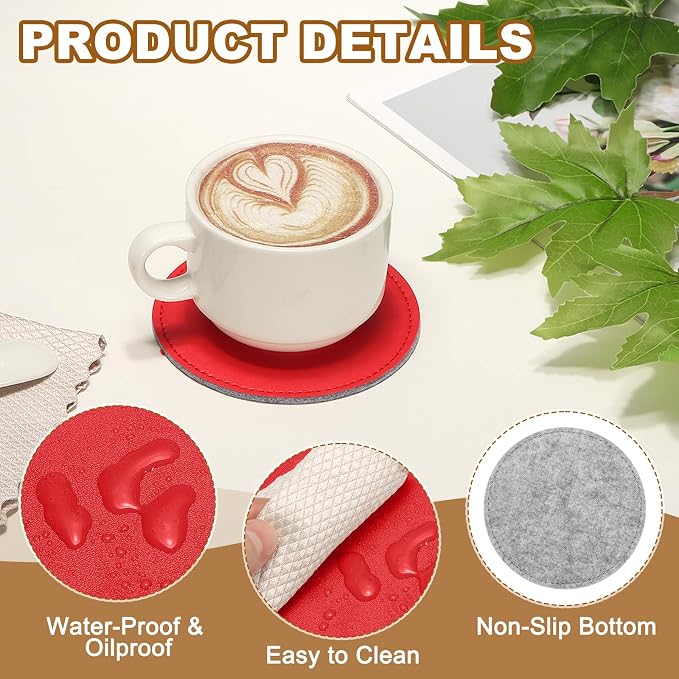 uxcell 5Pcs PU Leather Coasters