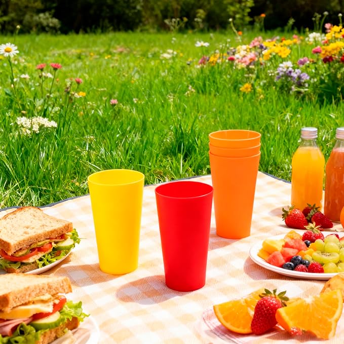 32 oz Plastic Cups Large Reusable set 12, Plastic Tumblers Sunset | Food Grade