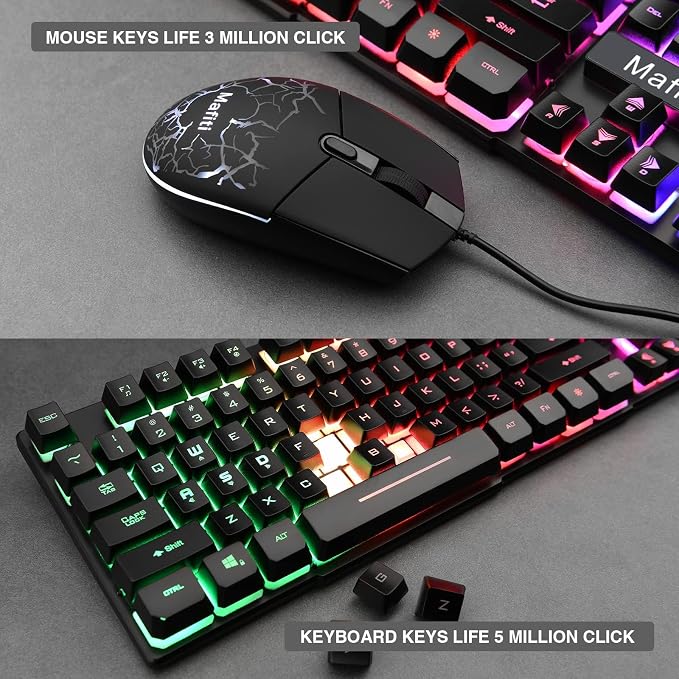 mafiti RK101 Computer Keyboard Mouse Combo Wired, RGB Backlit USB Keyboard